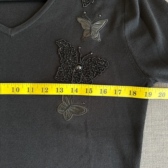 La Madona | Sequin & Satin Butterfly Sweater | Lightweight V-Neck Knit | Size M - Picture 6 of 8